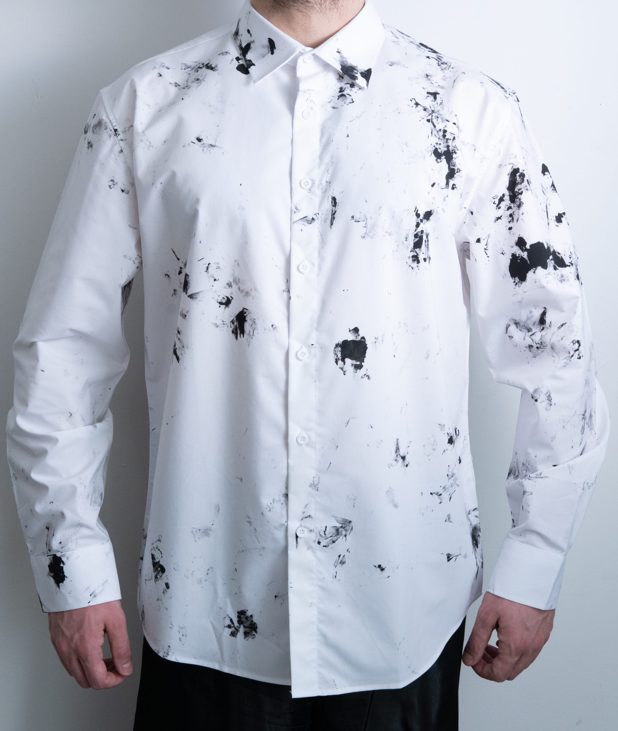 WHITE SHIRT WITH HAND - PAINTED BLACK STAINS
